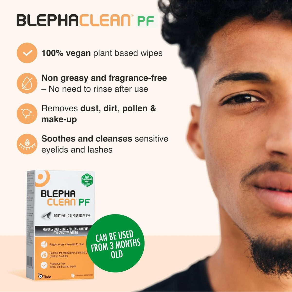THEA PHARMA Blephaclean wipe held in hand showing single-use application ease