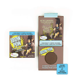 theBalm open pan of Dark Brown brow powder showing rich pigment and matte finish
