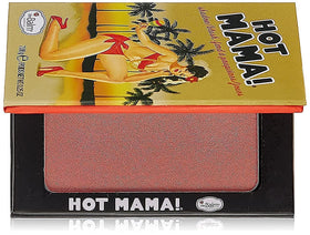 theBalm compact front view showing peachy-pink shade and travel-ready design
