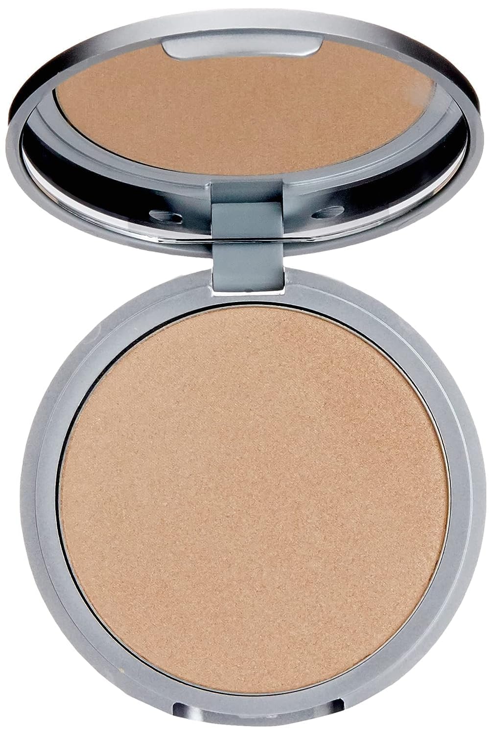 theBalm close-up of pan texture revealing fine honey-hued shimmer and smooth finish