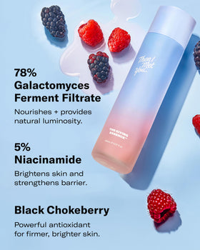 Then I Met You label detail highlighting key ingredients like niacinamide and ferments for brightening