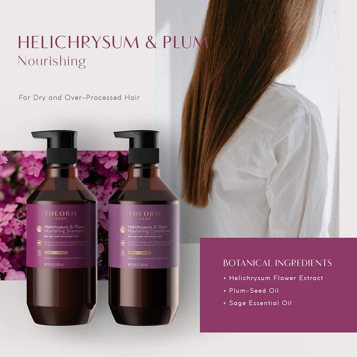 Theorie shampoo styled on bathroom shelf with plants showing natural ingredients and aesthetic appeal