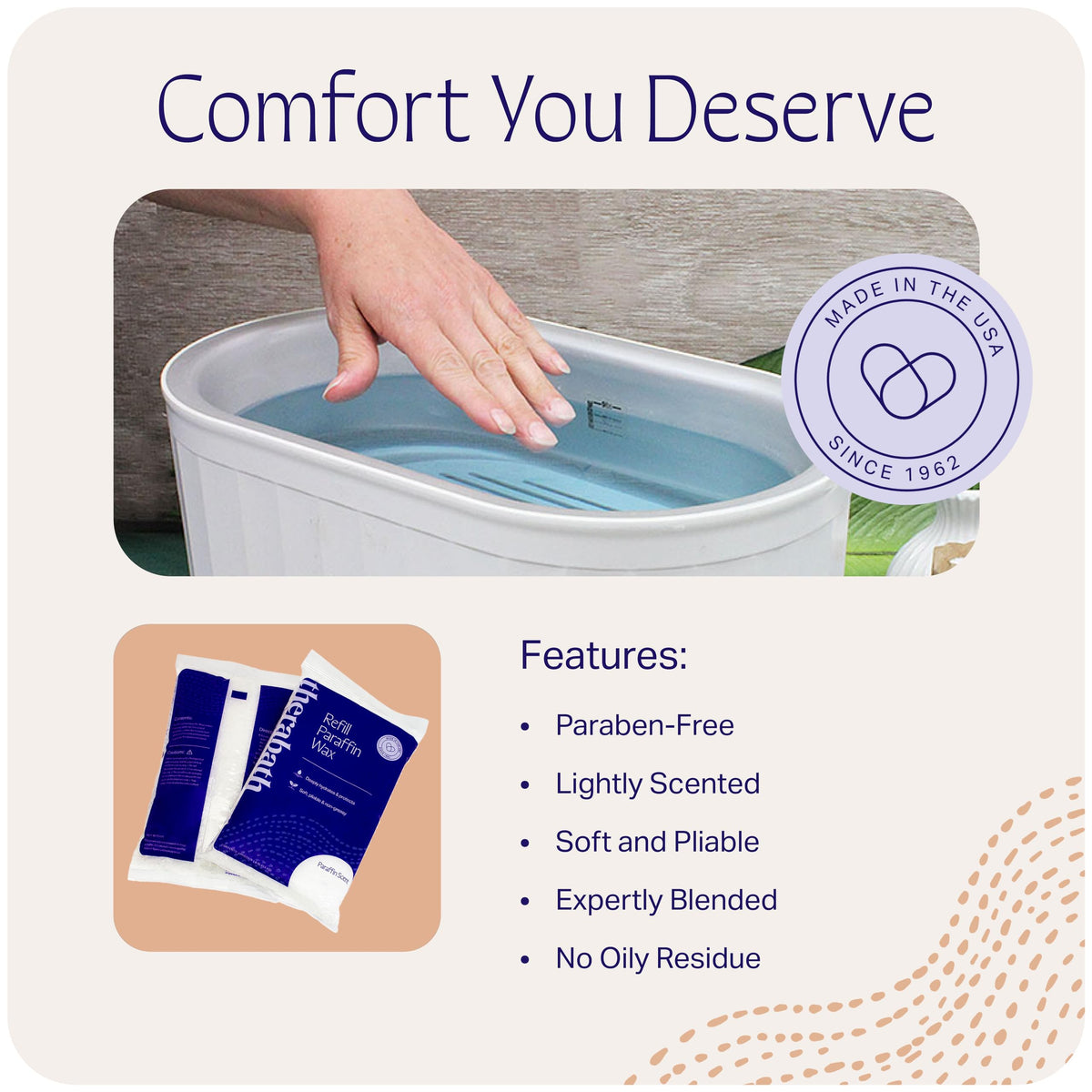 Therabath paraffin texture close-up showing soft pliable melted edge for easy use