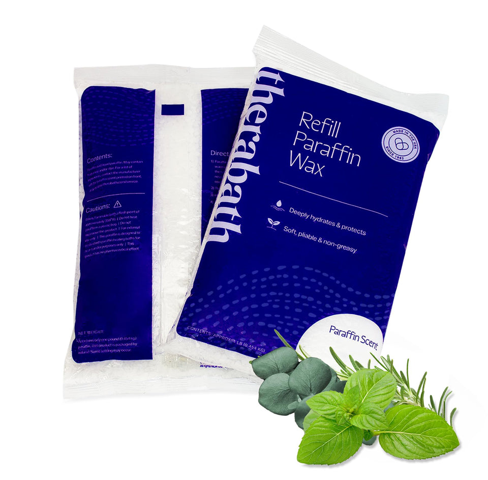 Therabath front packaging showing eucalyptus rosemary mint scent and 4 lb refill benefit