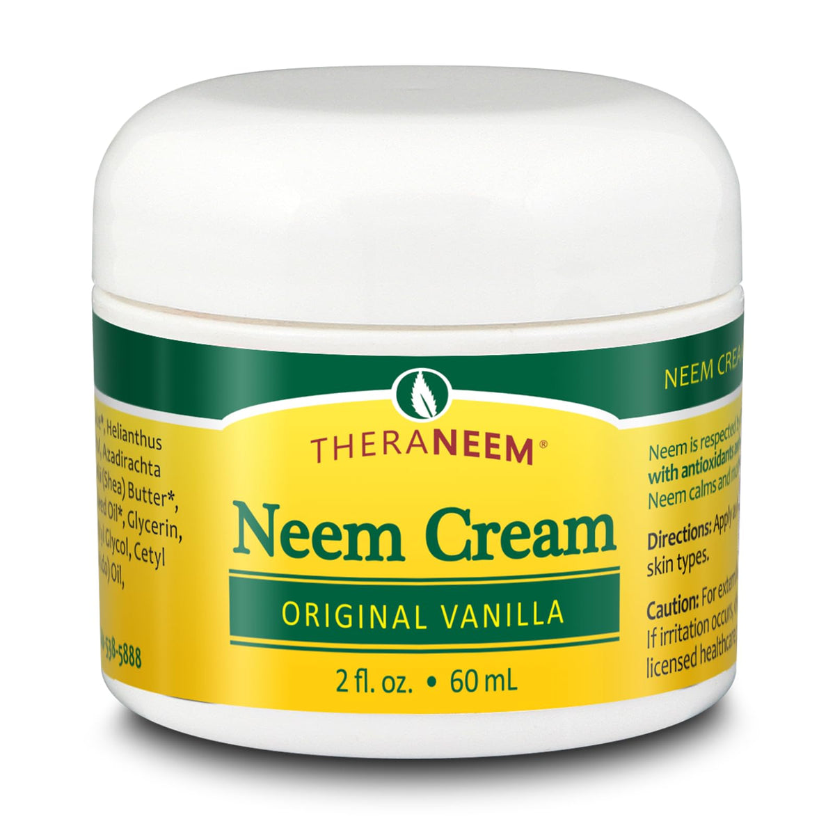 TheraNeem jar front view showing label and creamy texture for soothing hydration