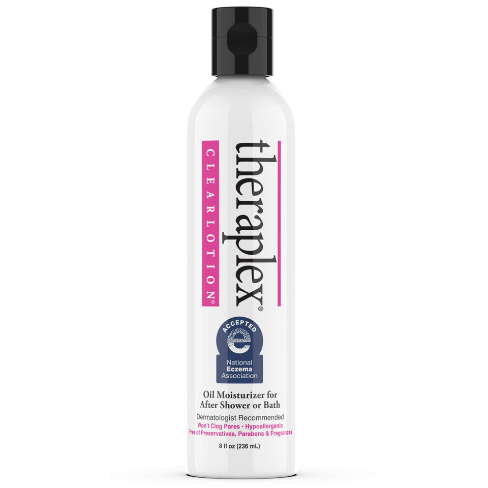 Theraplex clear emollient lotion front packaging shows clean design and benefits