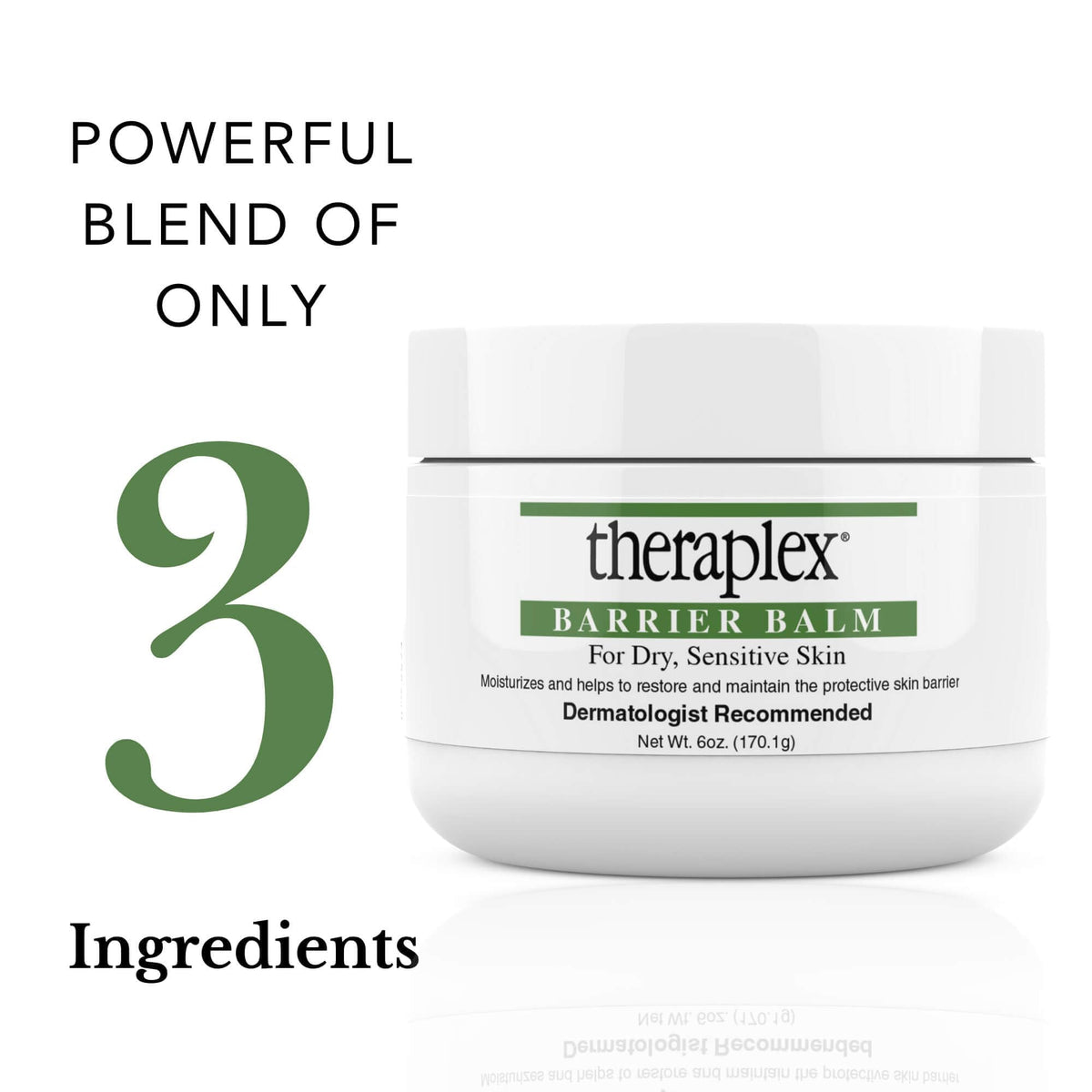 Theraplex closeup of ingredient label emphasizing dermatologist-recommended gentle formulation