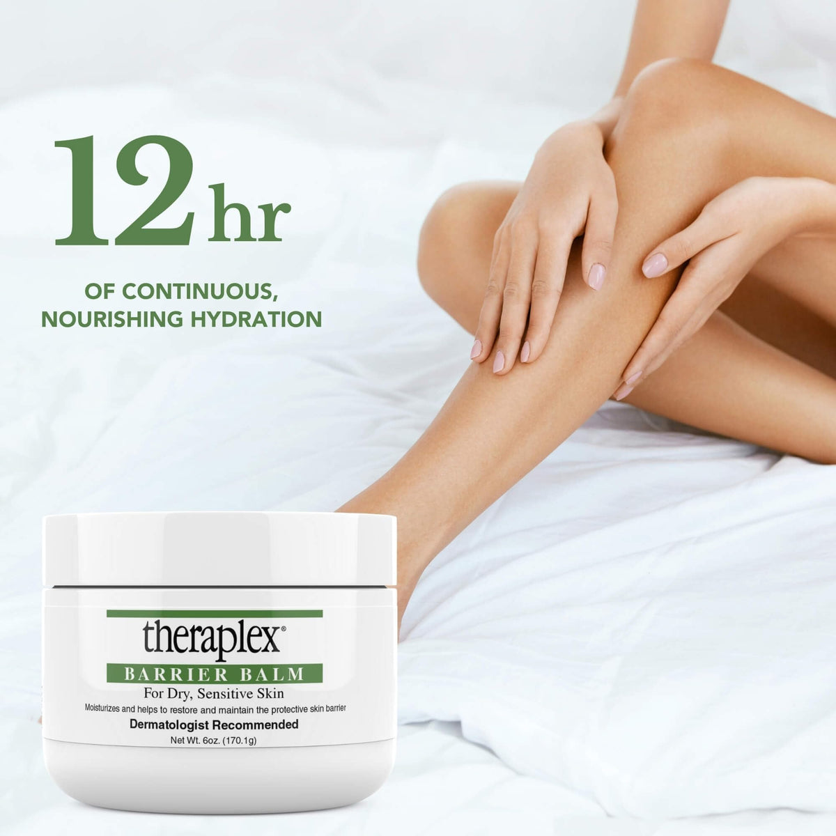 Theraplex on bedside table illustrating nighttime repair routine and long-lasting hydration