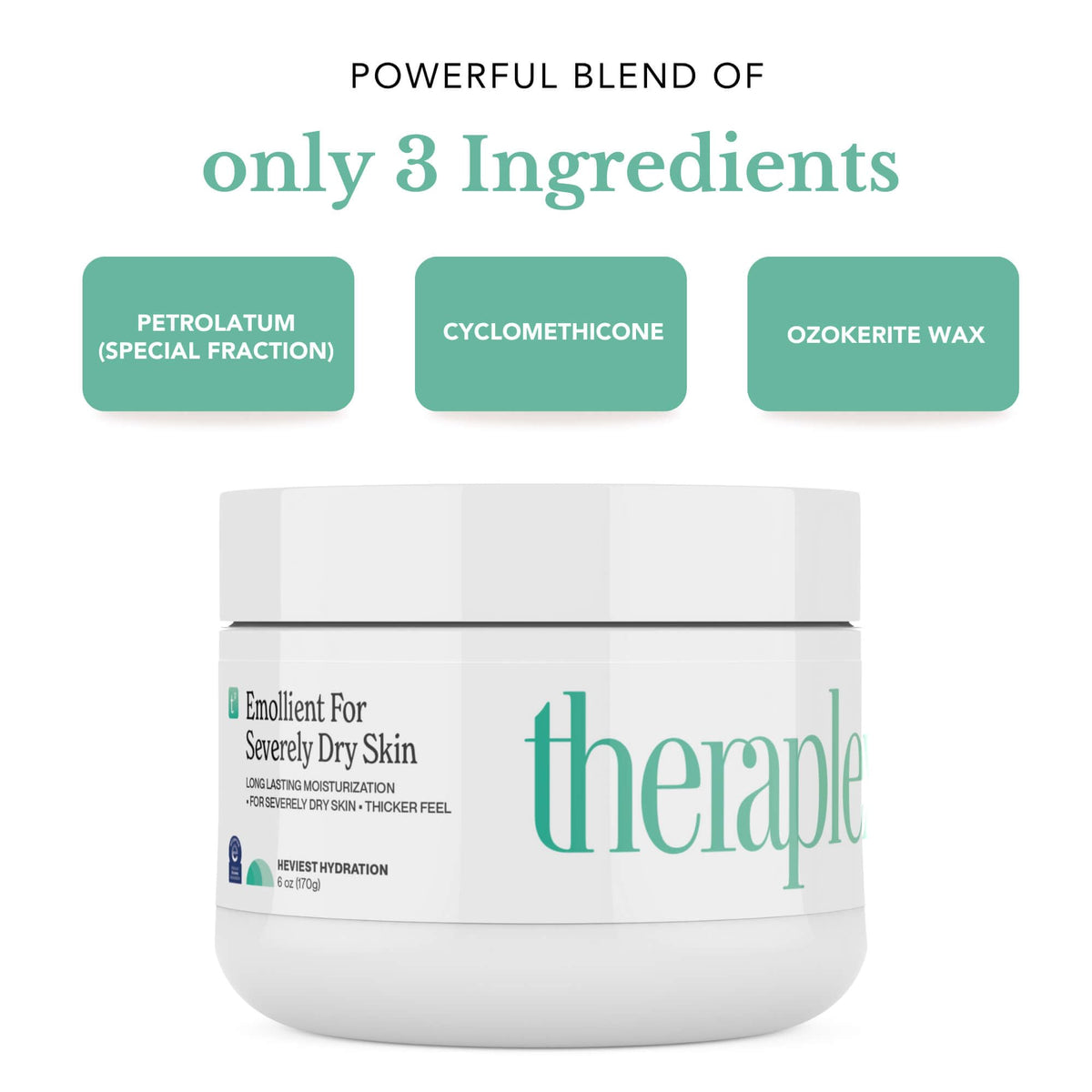 Theraplex jar beside a hand to show 6 oz size and scale