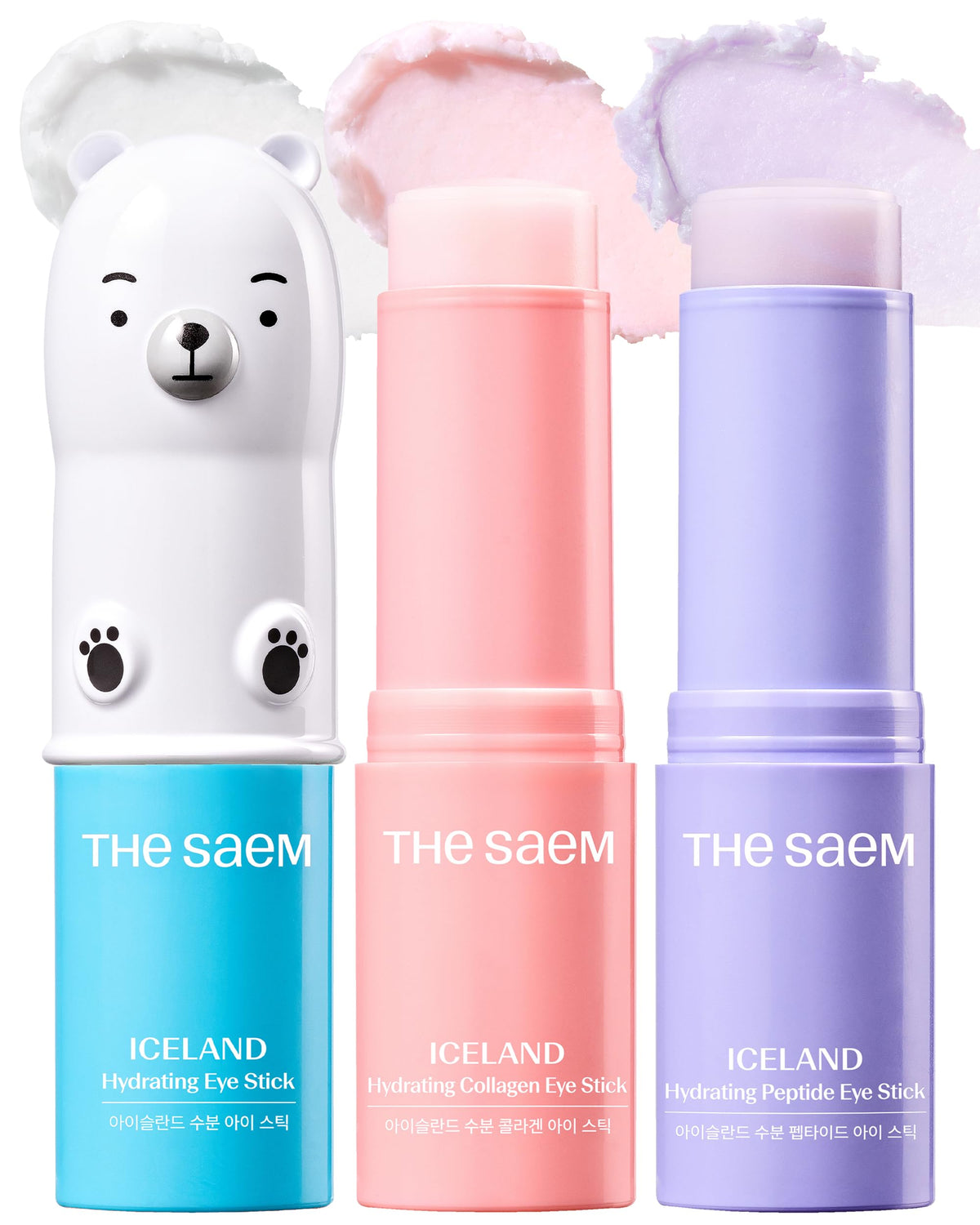 THESAEM front packaging of three eye sticks showing set benefits