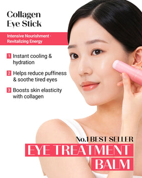 THESAEM collagen stick label detail highlighting six types of collagen and hyaluronic acids