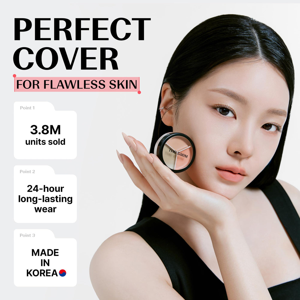 THESAEM correcting palette open with green and peach shades for neutralizing redness