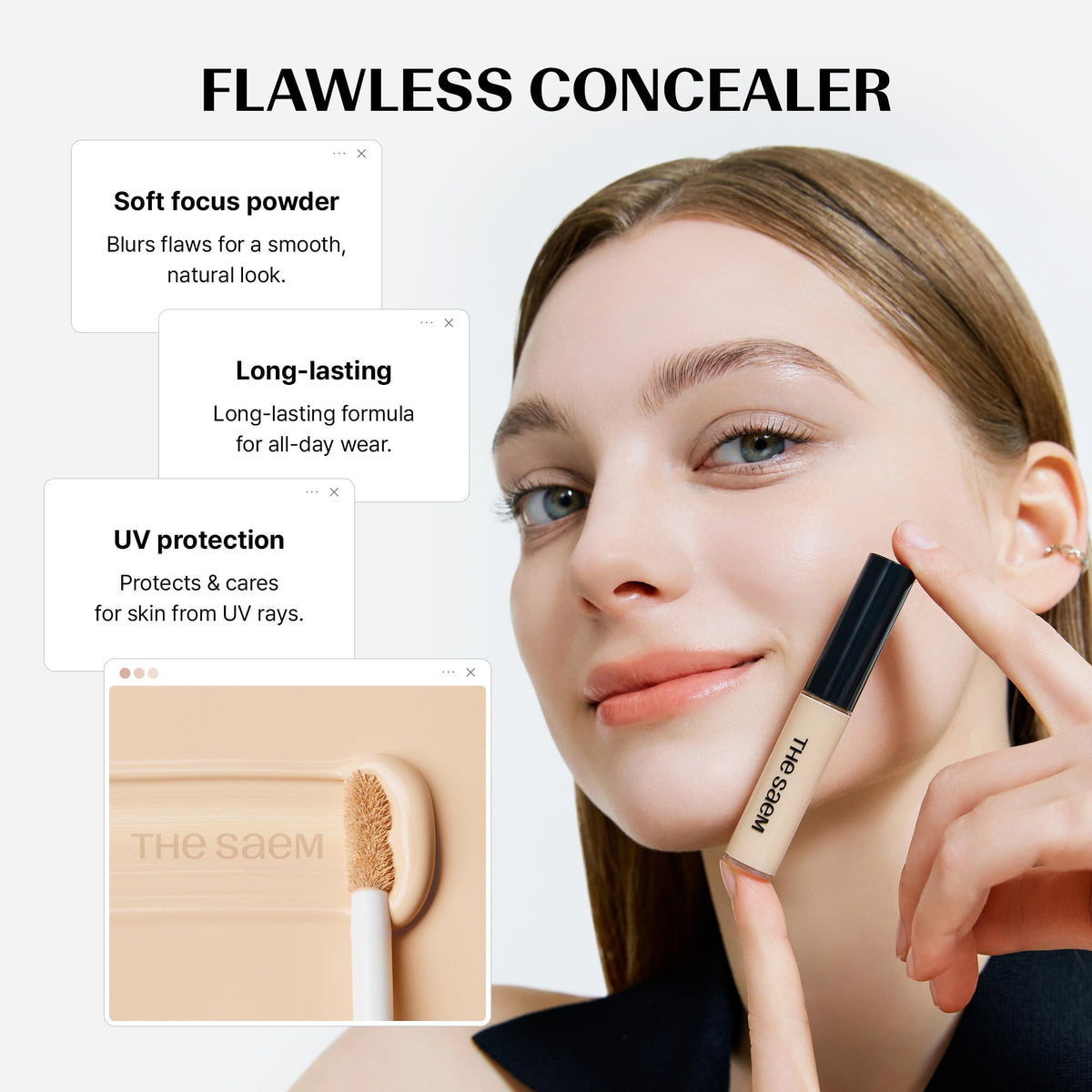 THESAEM blending with finger to show smooth texture and buildable coverage