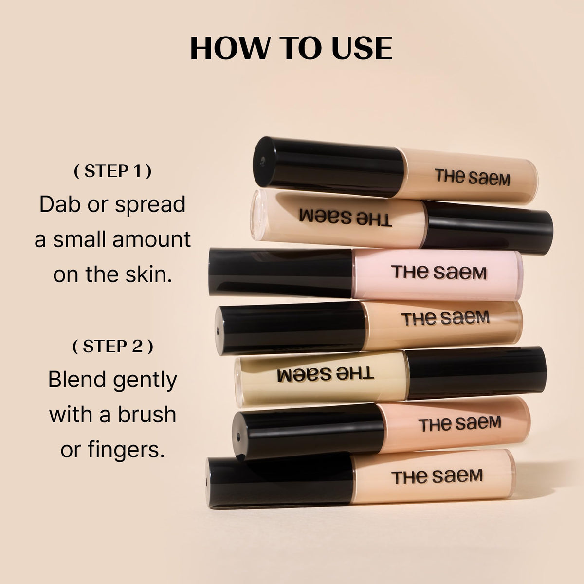 THESAEM tube label detail focused on shade names and product information benefit