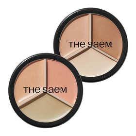 THESAEM front packaging showing both triple-pot palettes and brush benefit