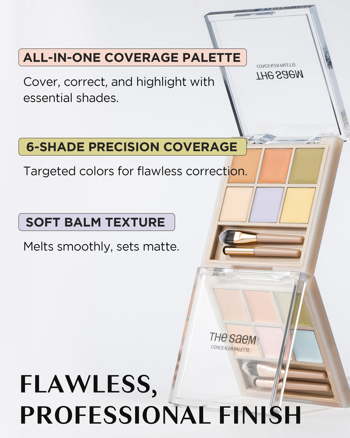 THESAEM applied under-eye using palette demonstrating brightening benefit