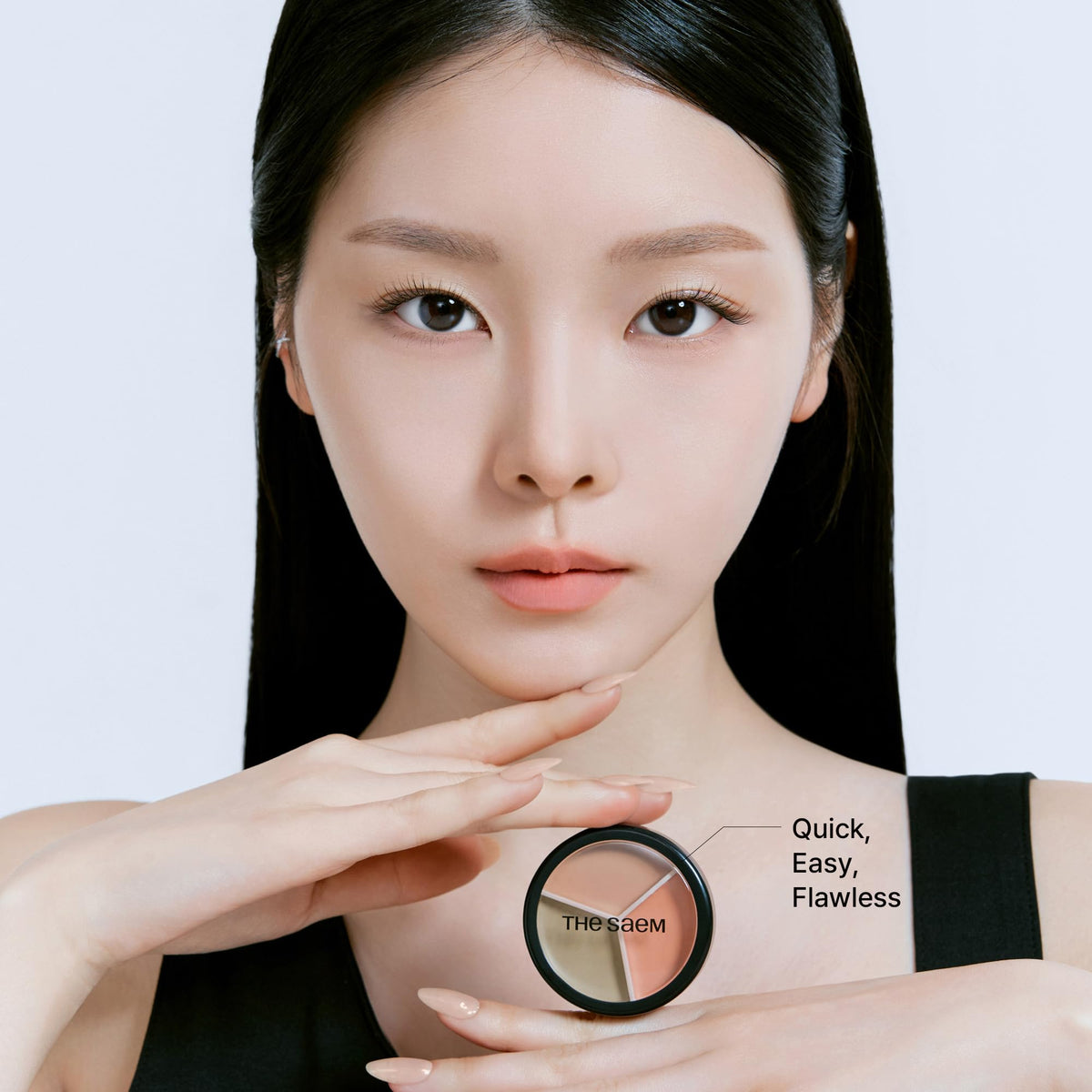 THESAEM palettes styled in makeup bag for travel-ready, professional results