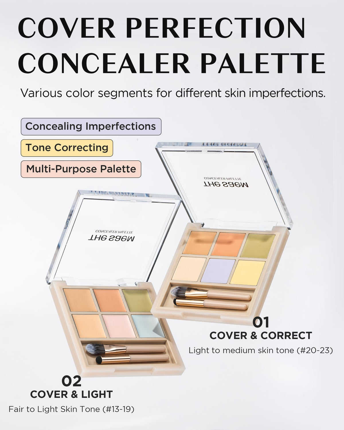 THESAEM open palette top-down showing six shades for precise correction benefit