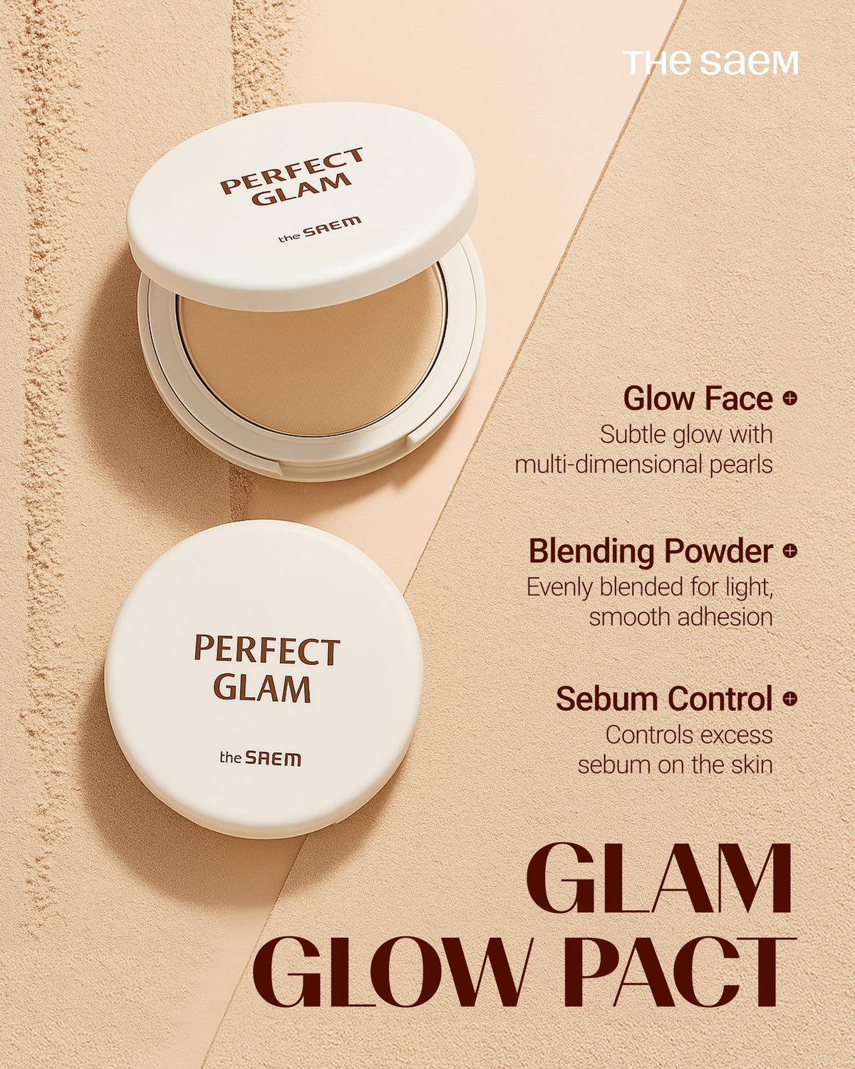 THESAEM open compact showing colorful pearls for multi-dimensional glow benefit