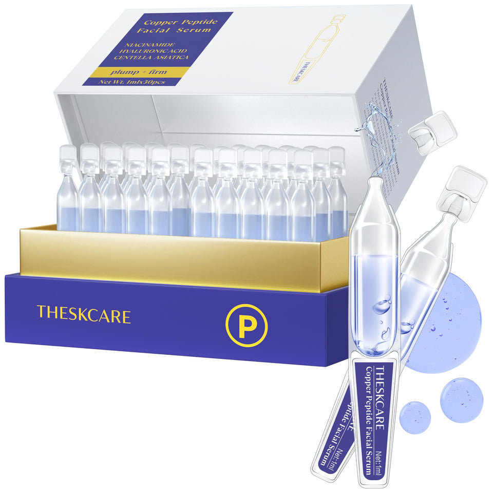 THESKCARE front packaging showing 30 ampoules and benefits