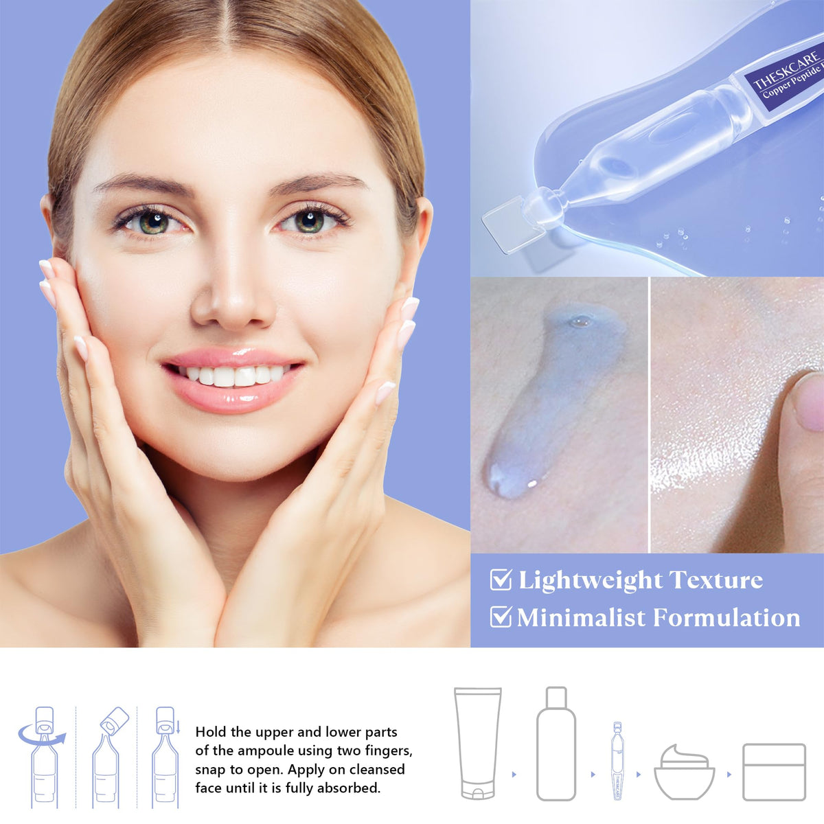 THESKCARE ingredient label close-up showing peptides and hyaluronic acid