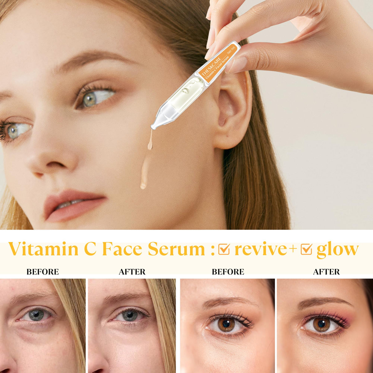 THESKCARE serum droplet on fingertip showing lightweight texture and fast absorption benefit