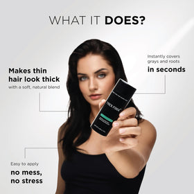 THICK FIBER being applied to thinning scalp to create instant thicker-looking hair coverage