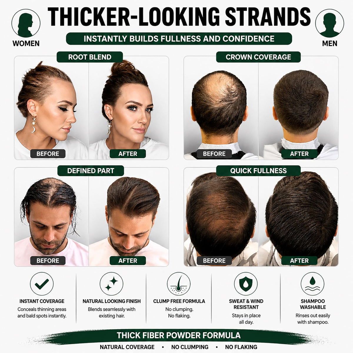 Thick Fiber ash brown before and after crown coverage visual