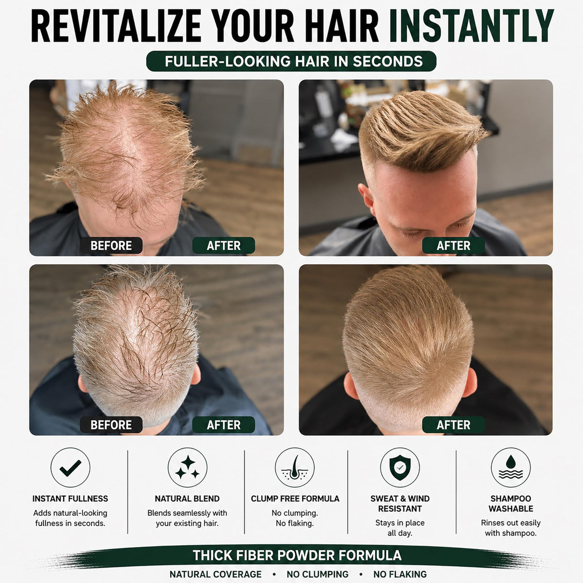 THICK FIBER before and after hairline showing natural fuller-looking hair for confidence