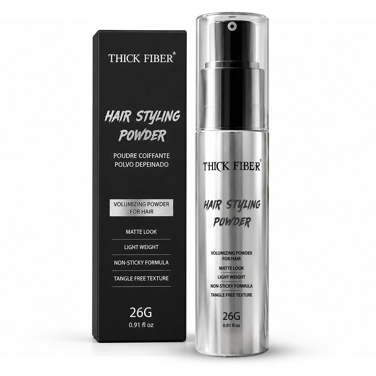 Thick Fiber front packaging showing compact 26g bottle and branding benefit