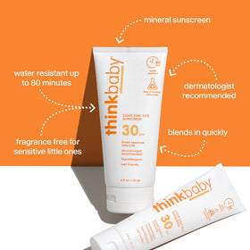 Thinkbaby pump dispensing lotion to show texture and effortless application for parents