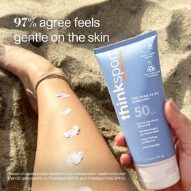 Applying Thinksport to forearm for non-greasy sports protection