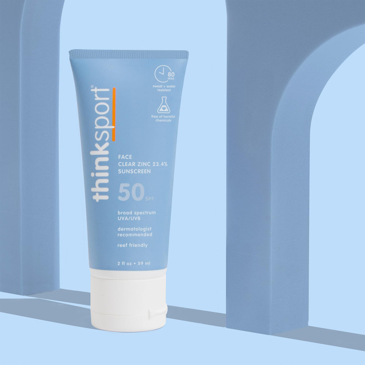 THINK textured sunscreen swatch highlighting smooth, non-greasy finish