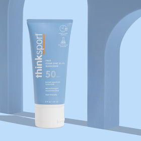 THINK textured sunscreen swatch highlighting smooth, non-greasy finish