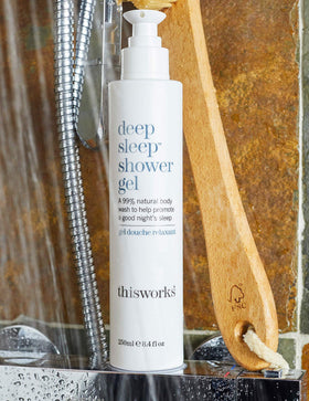 THISWORKS in-shower lifestyle image promoting nightly wind-down