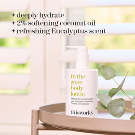THISWORKS creamy lotion texture close-up showing fast-absorbing, non-greasy finish