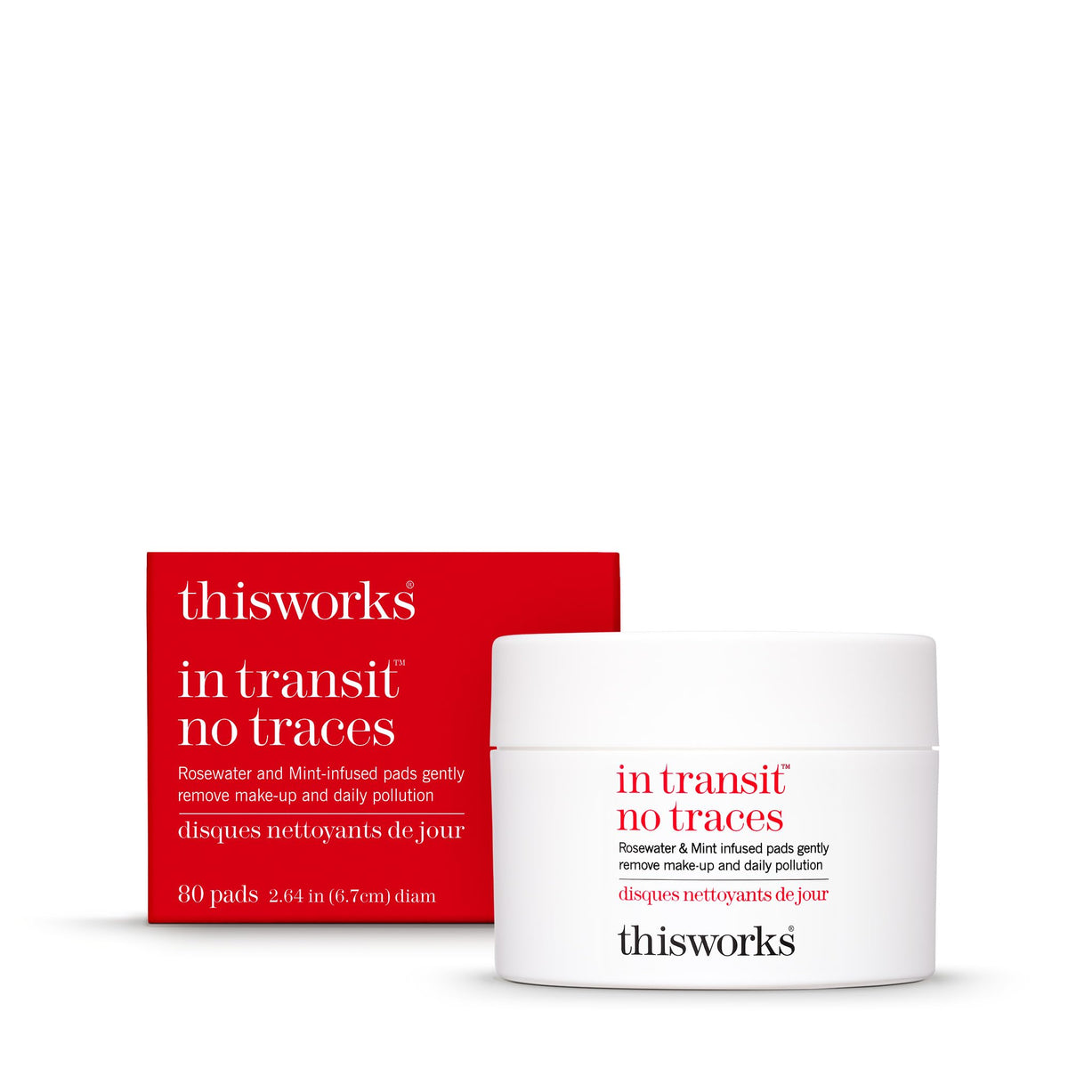 THISWORKS front pack showing 80 cleansing pads for convenient travel
