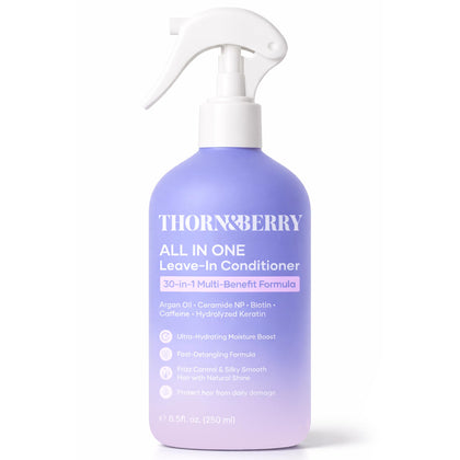 THORN & BERRY front packaging bottle showing lightweight detangler benefits