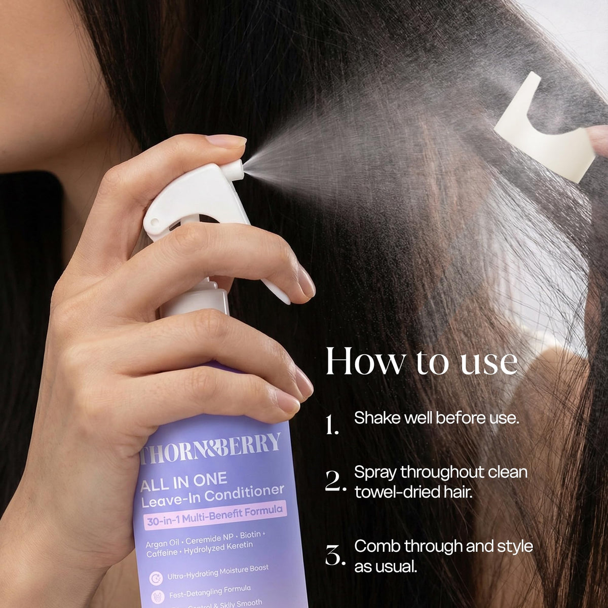 THORN & BERRY bottle in bathroom with towel showing morning routine refresh benefit