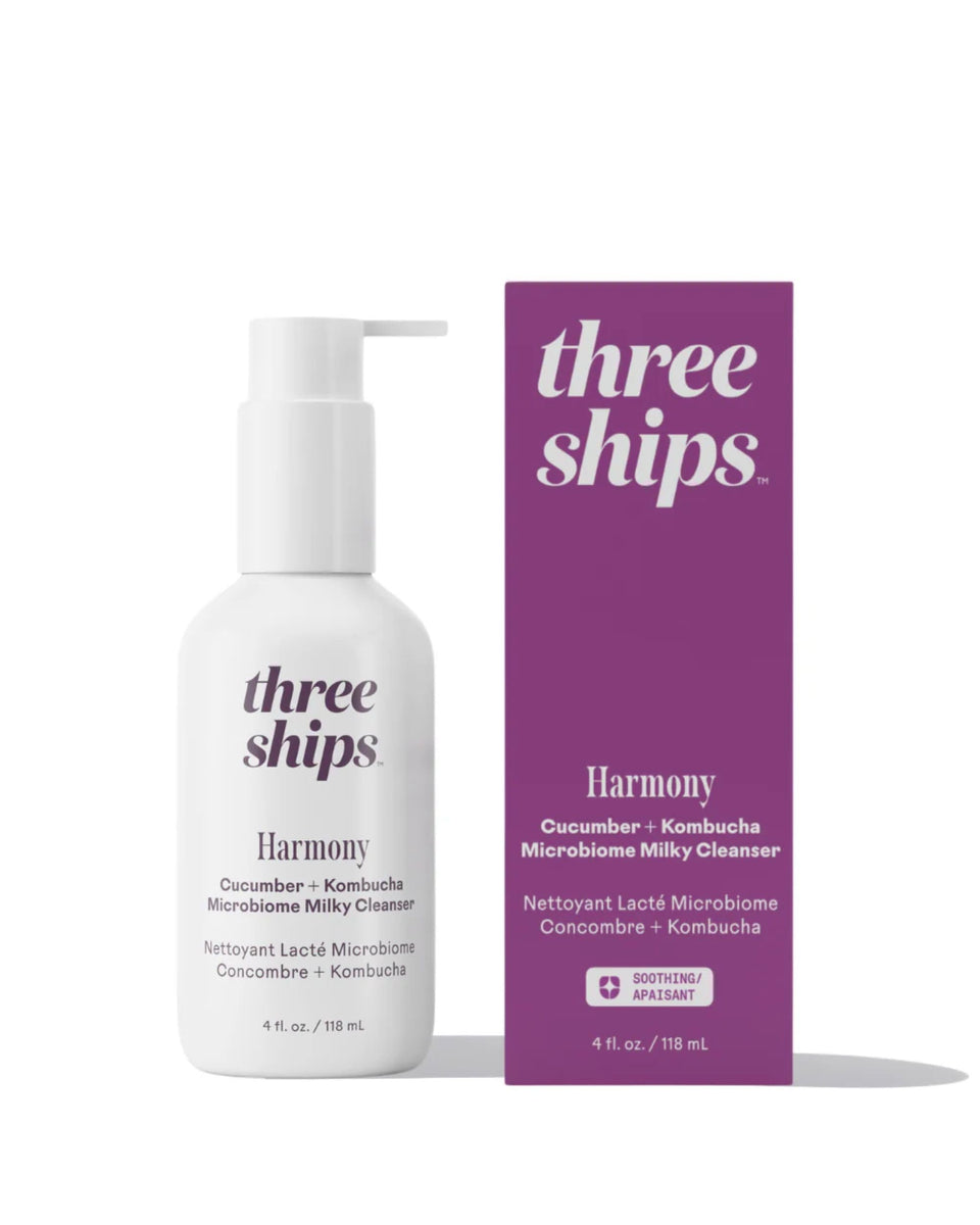 Three Ships front packaging showing gentle cleanser and benefits