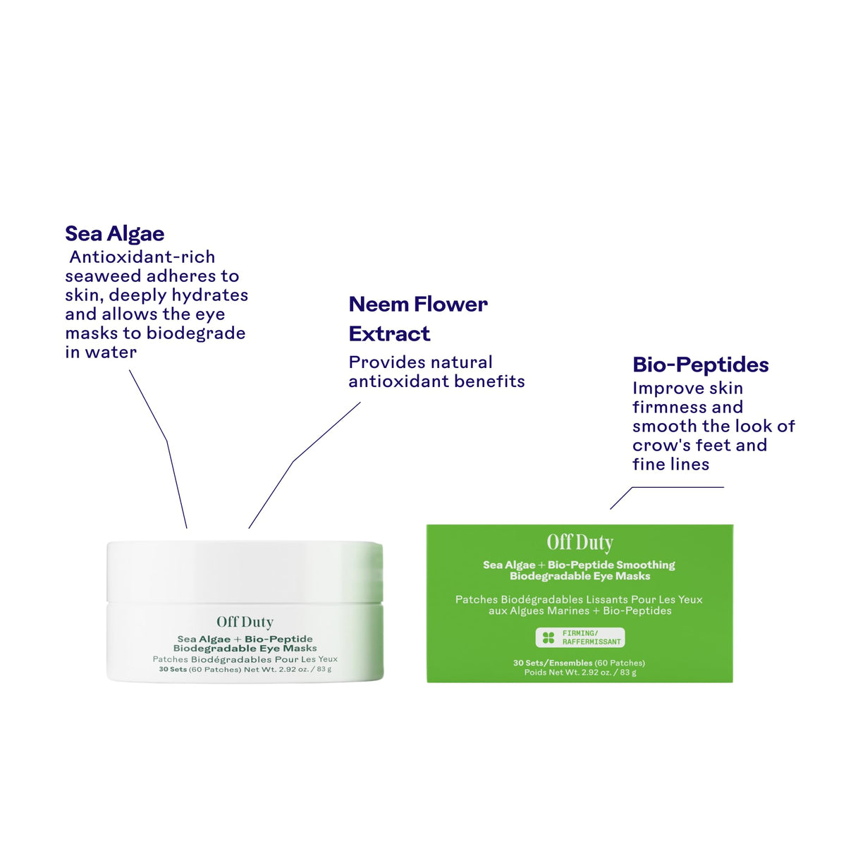 Three Ships product label ingredient list highlighting sea algae and neem flower benefits