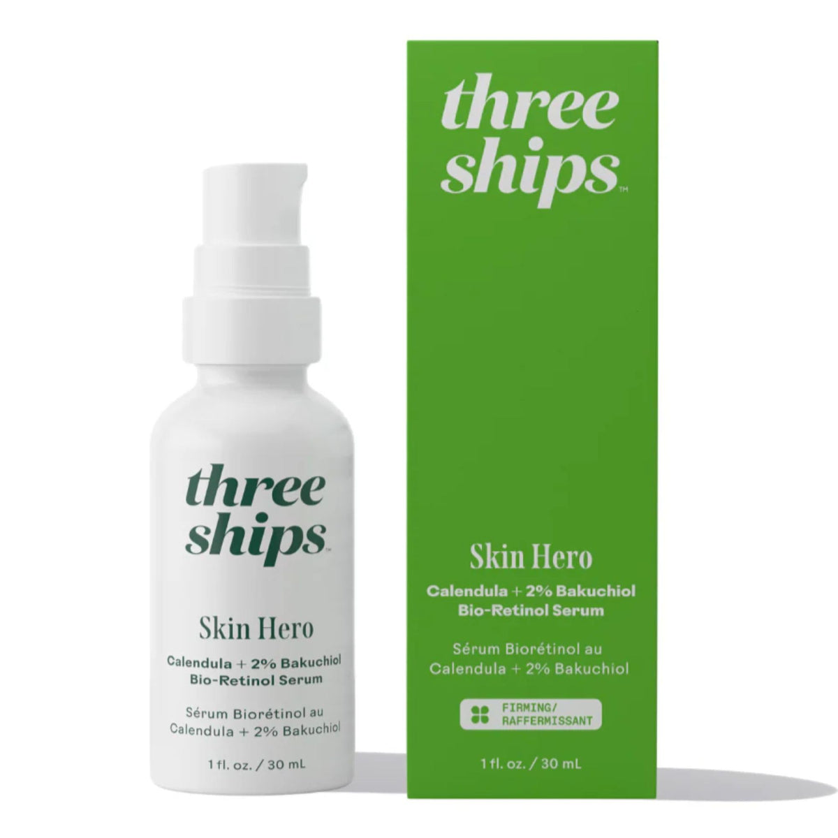 Three Ships front bottle view showing serum packaging and clean design