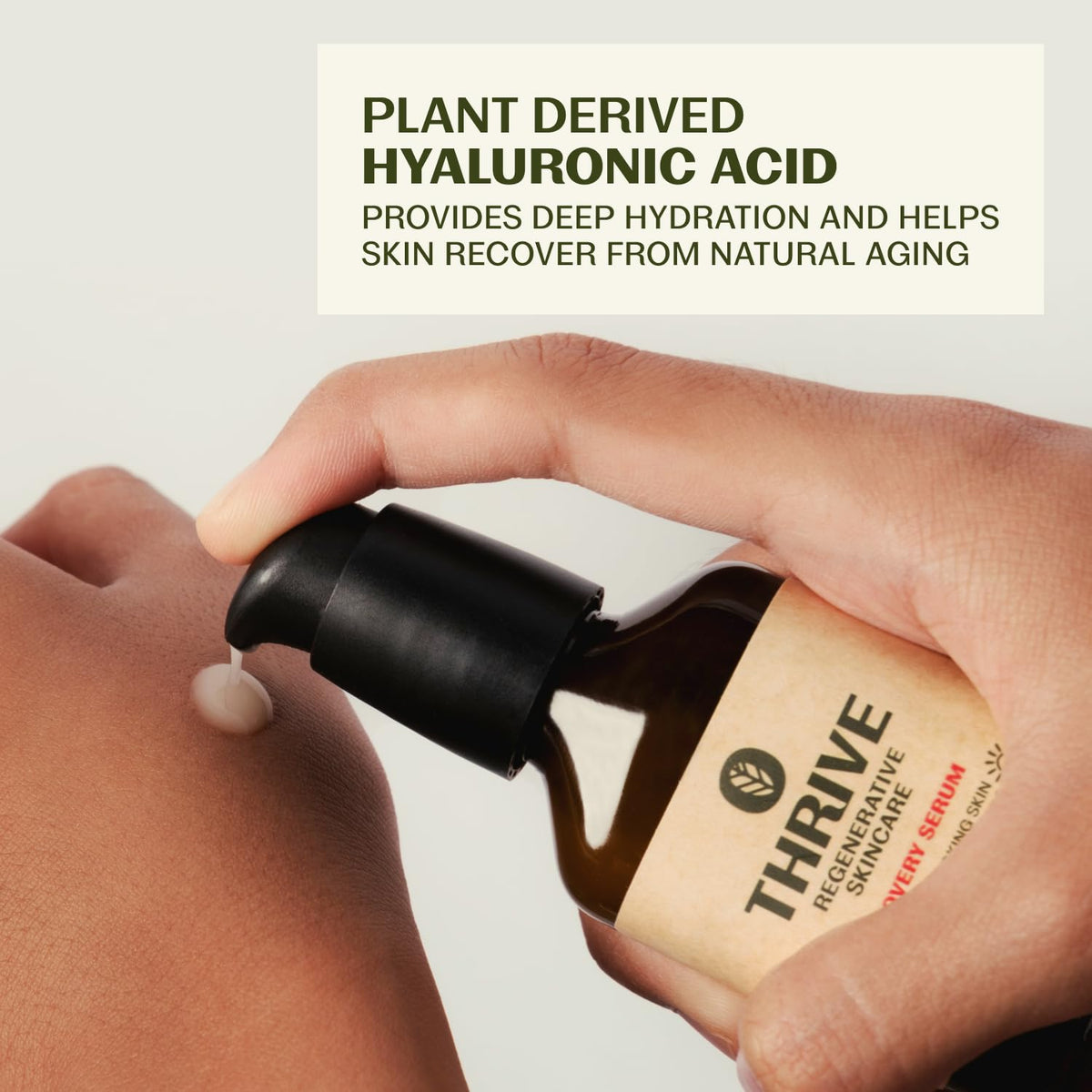 Thrive Natural Care pump beside moisturizer shows layering and coverage benefit