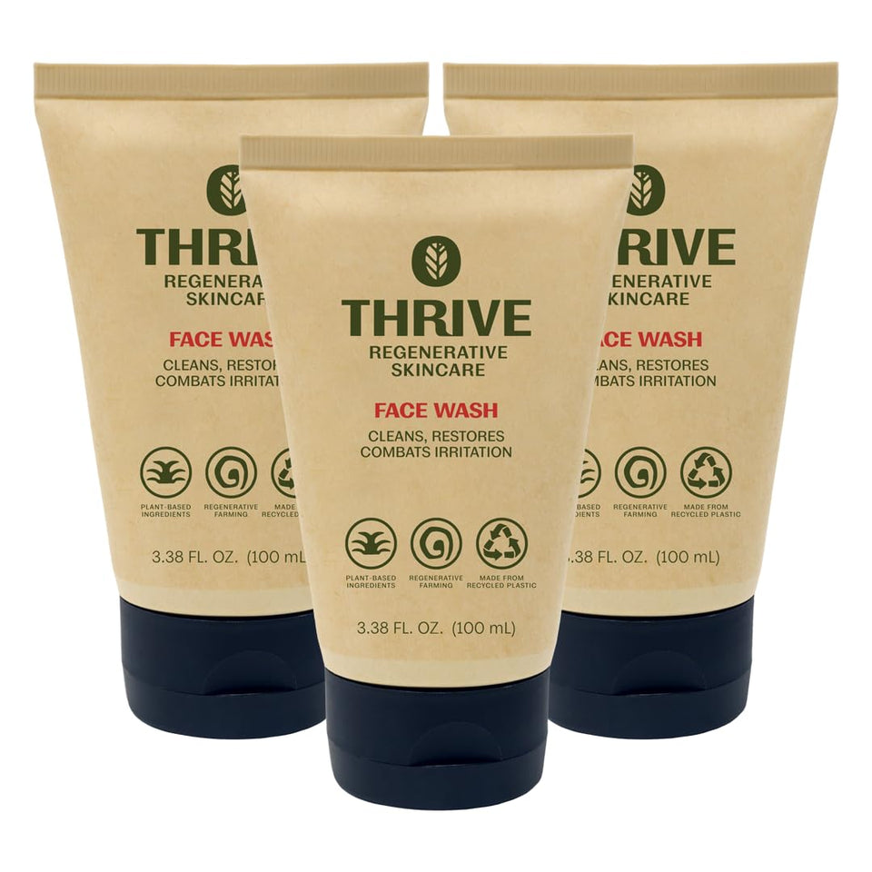 Thrive Natural Care front packaging showing product benefits and vegan label