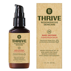 Thrive Natural Care front packaging showing SPF 30 and matte finish benefits