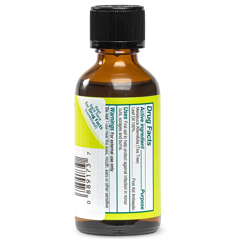 Thursday Plantation label close-up highlighting purity and ingredient clarity