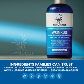 Thyme Out on bathroom counter in lifestyle scene conveying daily skincare ritual