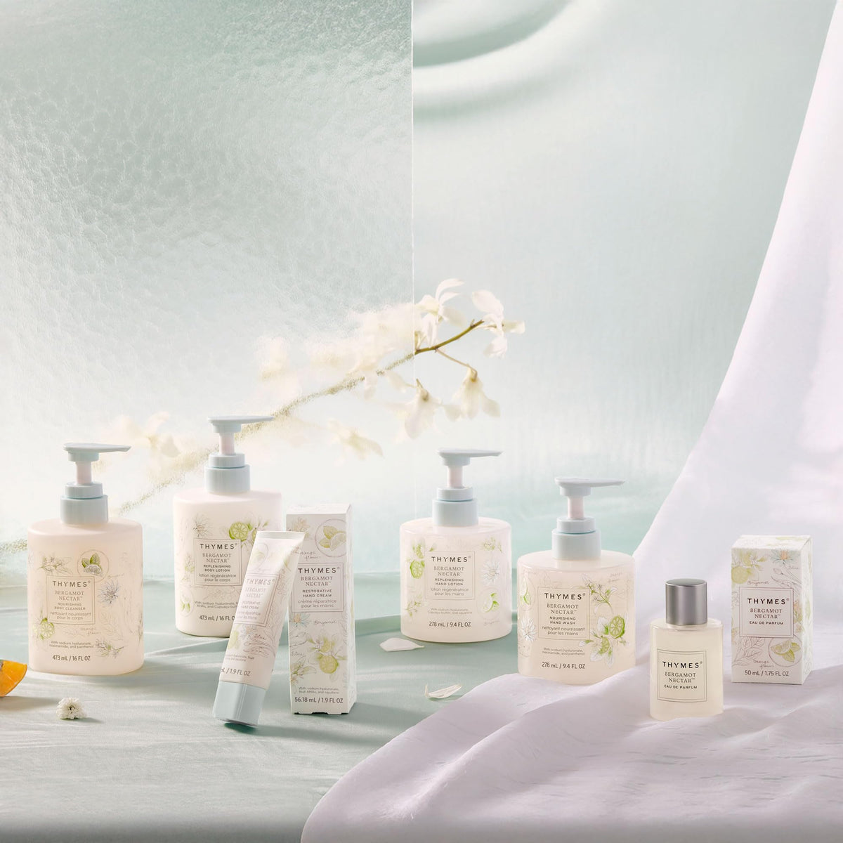 Thymes cleanser paired with Replenishing Body Lotion showing complementary hydration benefit