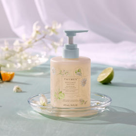Thymes pump detail demonstrating easy dispensing and controlled use benefit