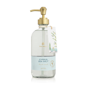 Thymes front packaging showing bottle and coastal-inspired label, elevates sink decor